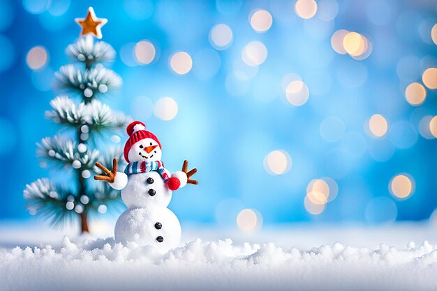 Abstract christmas background with christmas trees and snow with bokeh light