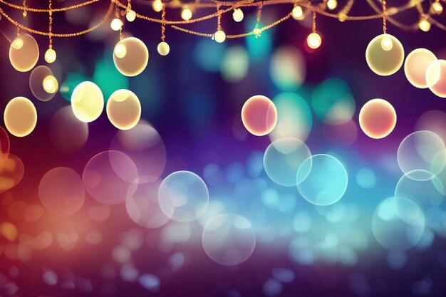 Photo abstract christmas background with round lights in purple gold