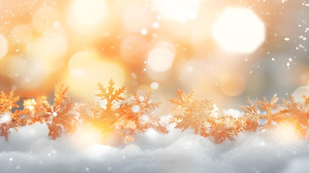 Photo abstract christmas background with snowflakes gold color