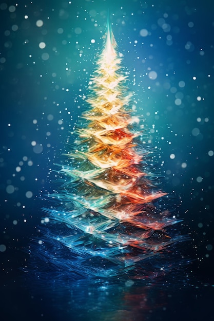 Photo abstract christmas tree on blue background with snowflakes