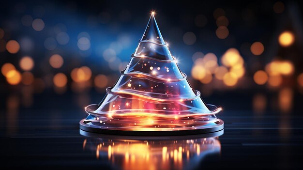 Photo abstract christmas tree in neon light painting style on a dark background with bokeh elements