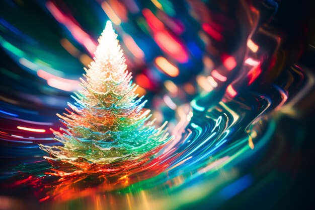 Photo abstract christmas tree with colorful lights and bokeh