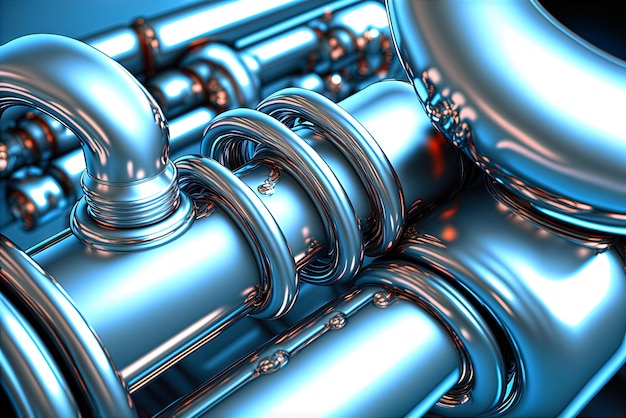 Abstract chrome pipes composition Industry themed background with shiny metallic connected pipes Generated AI