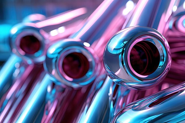 Abstract chrome pipes composition Industry themed background with shiny metallic connected pipes Generated AI