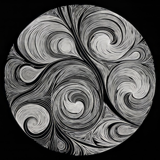 Photo abstract circle with wavy pattern in black and white colors surrealist style