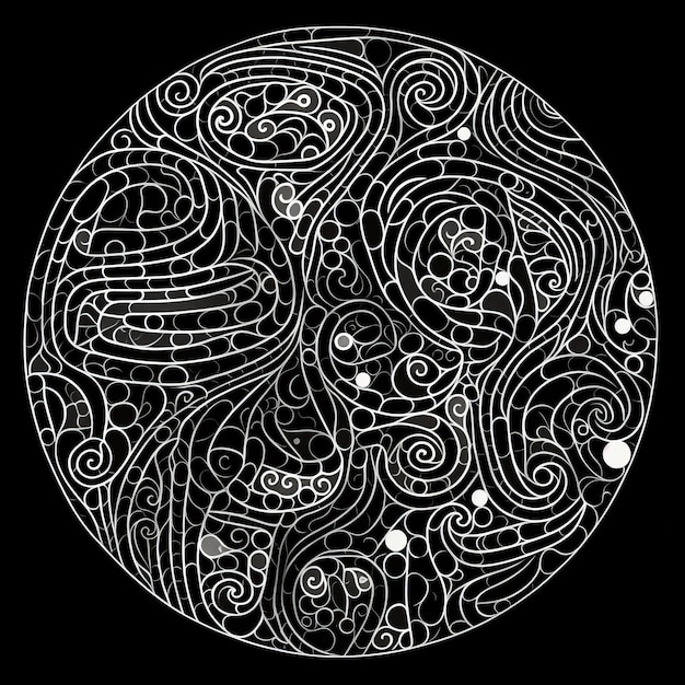 Абстрактный круг с волнистым рисунком в черно-белых цветах в сюрреалистическом стиле