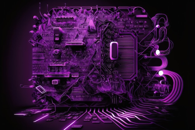 Abstract circuit cyberspace design on purple tone