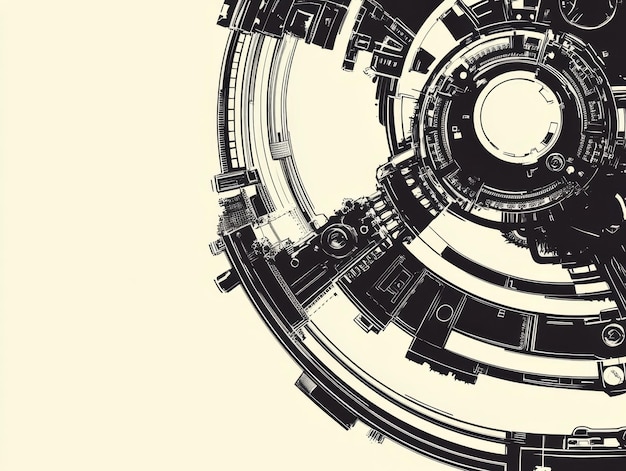 abstract circular design featuring intricate mechanical elements and patterns