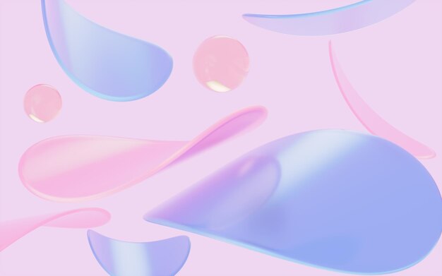 Abstract circular glass and curves with pink background 3d rendering