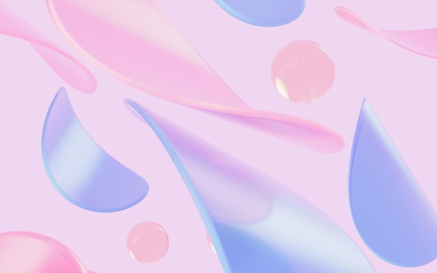抽象的圓形玻璃和曲線與粉紅色背景的3D<unk>染
