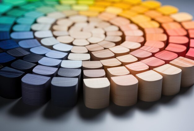 Photo abstract circular rainbow pattern of wooden pieces