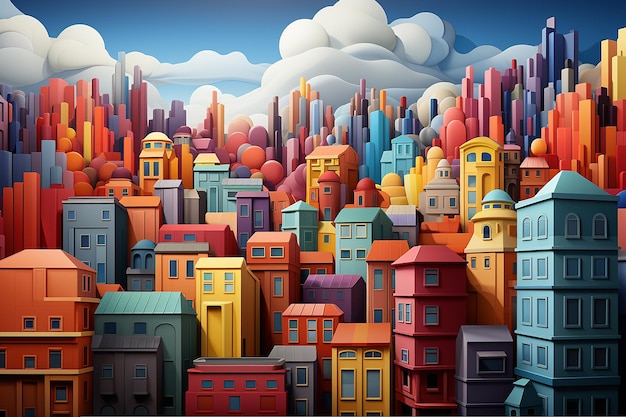 Abstract city landscape with 3d geometric shapes
