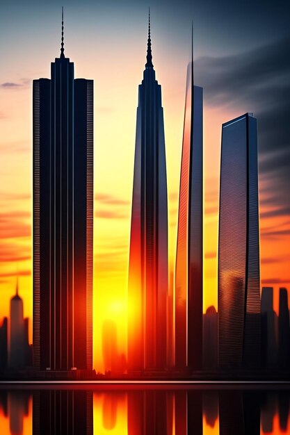 Abstract city skyline Skyscrapers urban cityscape Sunset New York City architecture background