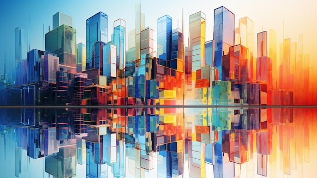 Abstract cityscape reflects modern architecture in multi