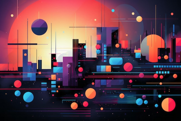 an abstract cityscape with colorful lights and shapes