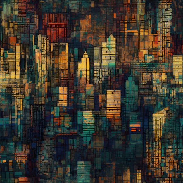 Abstract Cityscape With Layers Of Color And Texture Seamless Wallpaper Background Generative AI