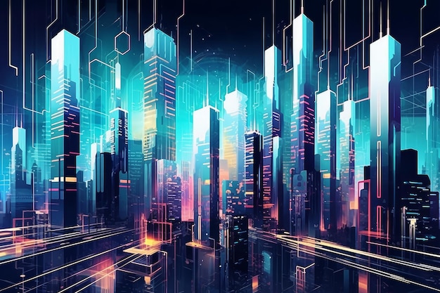 Abstract cityscape with modern skyscrapers and geometry design
