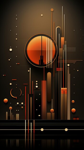 an abstract cityscape with orange and black lines