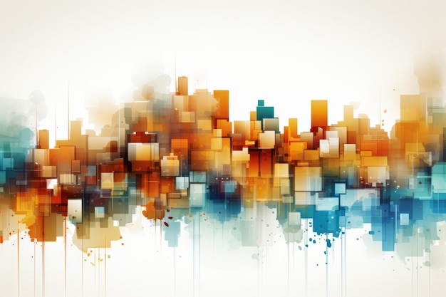 abstract cityscape with orange blue and yellow buildings