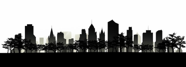 an abstract cityscape with trees and birds flying over it