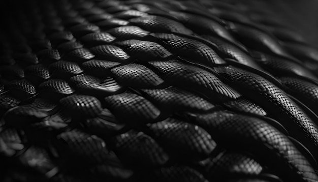 Фото Абстрактный крупный план змеиной кожи или драконовой чешуи в черно-белом