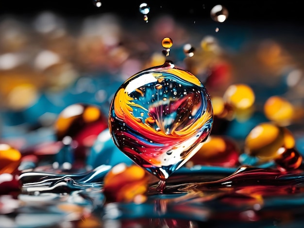 Photo abstract closeup balloon and water droplet color explosion