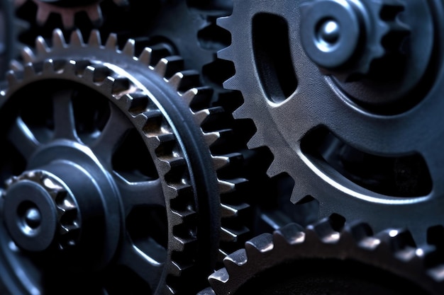 Abstract closeup of gears casting dramatic shadows