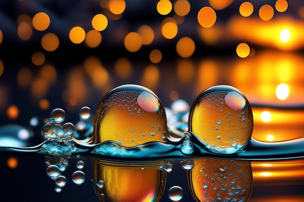 Abstract closeup of water bubbles Shiny sudsy reflective droplets Wallpaper background