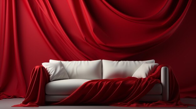 Abstract Cloth Sofa on Dark Red Background Modern Furniture Design