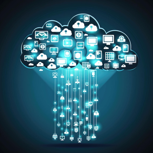 Abstract cloud data concept met digitale opslag iconen