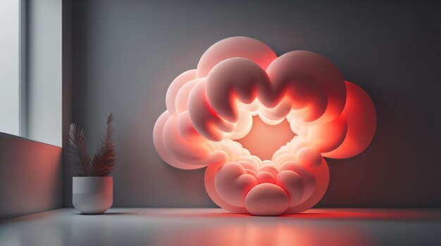 Abstract cloud illuminated with neon light 3d rendering background