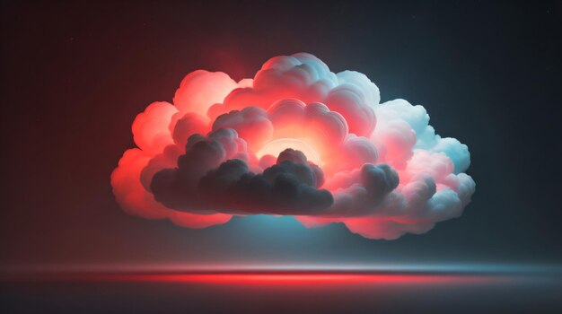 写真 ネオンの光の 3 d レンダリングの背景で照らされた抽象的な雲