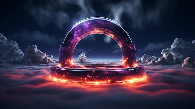 Abstract cloud illuminated with neon light ring generative ai