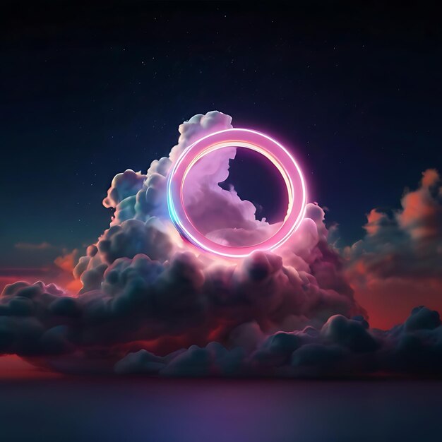 Abstract cloud illuminated with neon light ring gnearated by AI