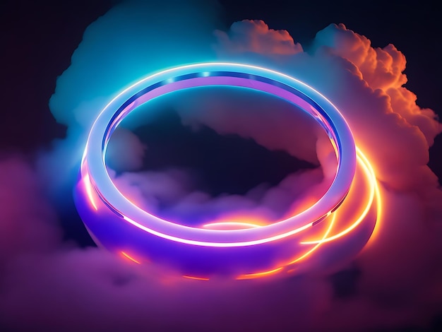 Abstract cloud illuminated with neon light ring