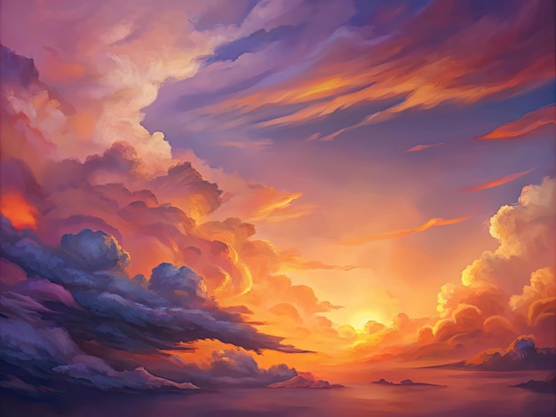 abstract cloudscape background sunset sky orange Generative Ai