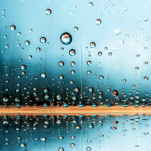 Abstract coloful vivid background with large and small convex drops of water on glass