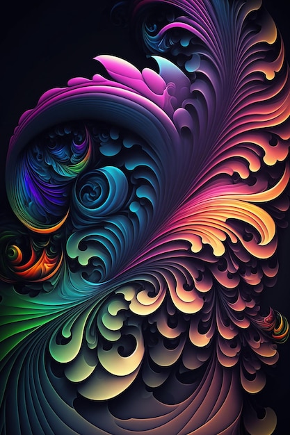 Abstract color gradients of fractal pattern Created with Generative AI technology