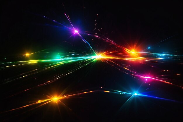 Abstract color lens flare light over black background