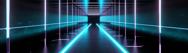 Abstract color neon light footpath direction in perspective in the futuristic city background Generative AI