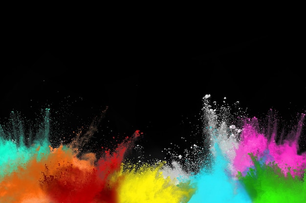 Photo abstract colored dust explosion on a black background