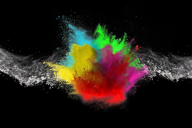 Photo abstract colored dust explosion on a black background