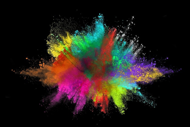 Photo abstract colored dust explosion on a black background