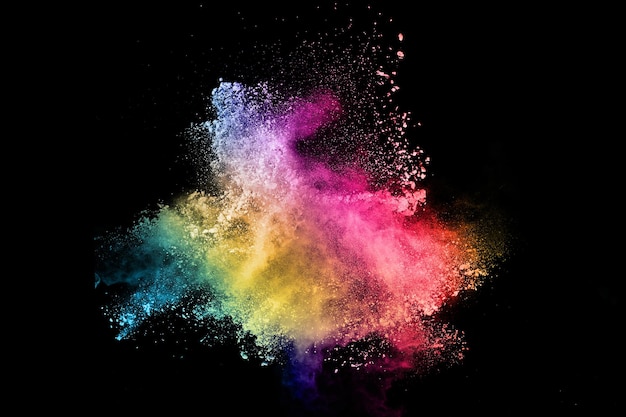 Foto esplosione di polvere colorata astratta su sfondo nero.