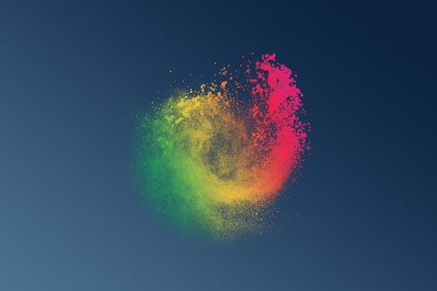 Abstract colored dust explosion on a blue background