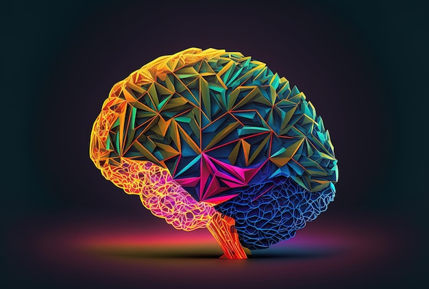 An abstract colored lined luminous polygonal brain