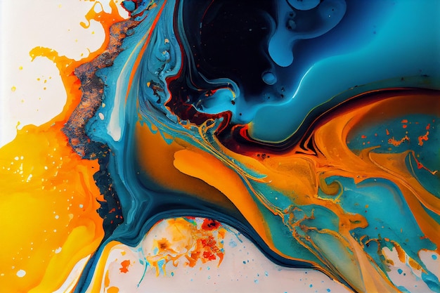 Abstract colorful acrylic pour fluid art background generative ai