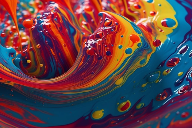 Abstract colorful background of oil paint drops mixing in water with bubbles 3d rendering