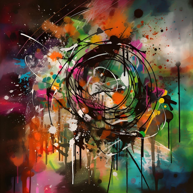 abstract colorful background with circles strokes and splashes grunge background