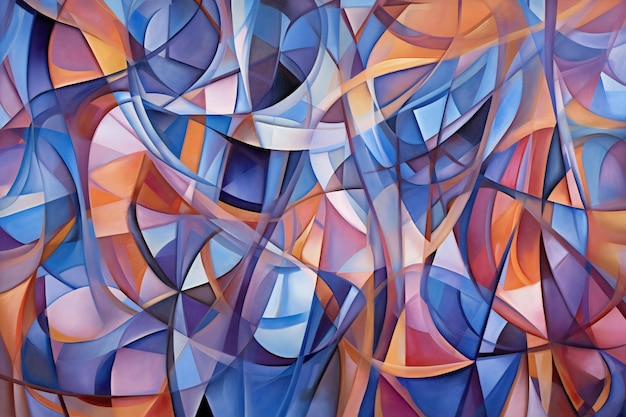 Абстрактный красочный фон с завитками и кривыми синего и оранжевого цвета